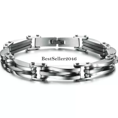Two Tone Stainless Steel Mens Chain Link Bracelet Wristband Cuff Bangle 8.7  • $11.99