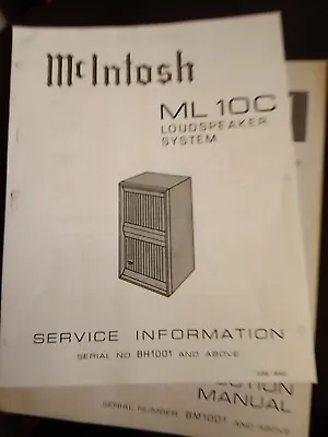 McIntosh ML-10C Service Manual Pre-Amplifier Original Serial# BH1001 • $19.99