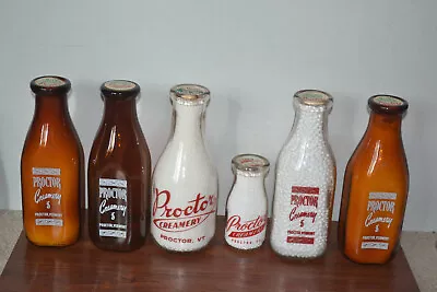 Lot (6) Proctor Creamery Proctor VT Milk Bottles 5 Quart & 1 Pint • $500