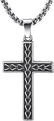 Classic Black Mens Titanium Cross Necklace Pendant22.5  Rolo Curb Chain Gift • $59.87