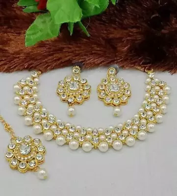 Indian Bollywood Gold Plated Kundan Choker Bridal Necklace Earrings Jewelry Set • $27.52