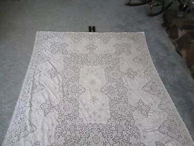 Vintage Tablecloth Quaker Lace Off White Tag #7140 & Picot Loops 82x62 • $16.99