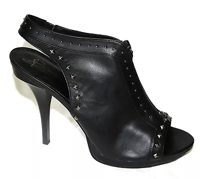 $129 B Makowsky Krista Black Studded Leather Peeptoe Booties Shoes Heels 9.5 • $29.99