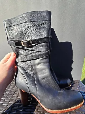 UGG Caroline High Heel Tall Boots Womens Size 8 EUR 39 Black Leather Zip • $54.99