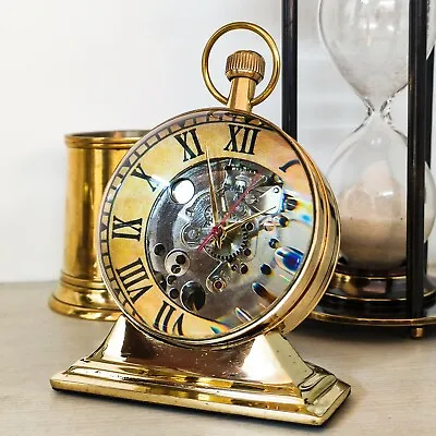 Brass Golden Desk Clock Mechanical Vintage Table Top Gift • $32