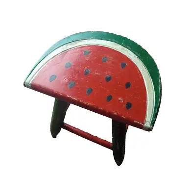 Vintage WATERMELON Carved Painted Wood MINI TABLE Stool Fruit • $40