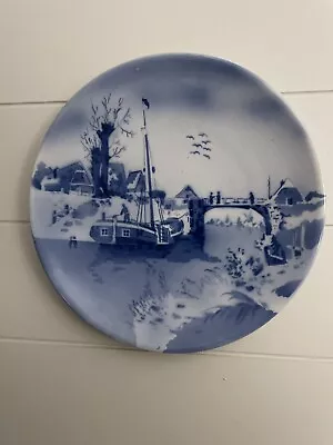 Vintage Blue White Decorative Hanging Plate Germany Country Scene 9 1/2  Boat • $20