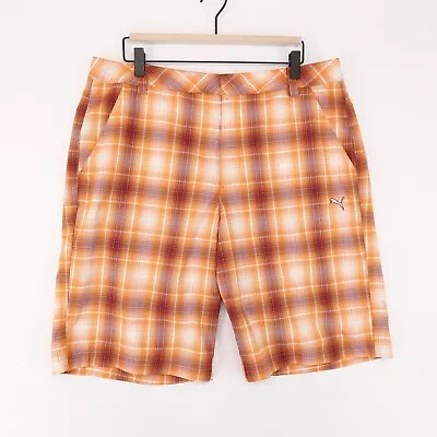 Puma Golf Shorts Mens 36 Orange Plaid Stretch Chino • $17.99