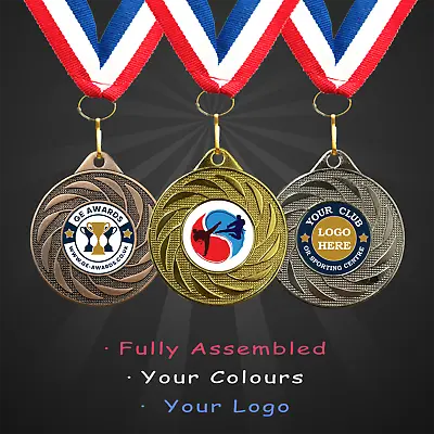 50mm Personalised Taekwondo Impact Medal + Ribbon + Engraving + Your Own Logo • £1.50