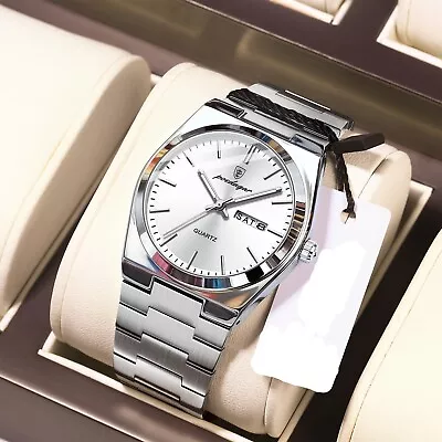 Luxury Calendar Watches Mens Stainless Steel Quartz Watch Waterproof Luminous UK • £14.99