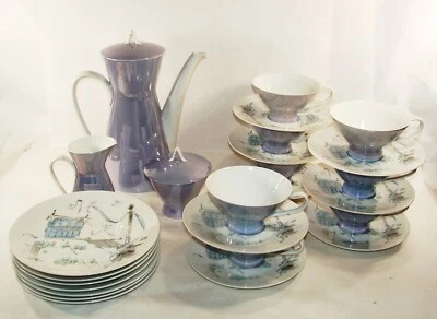 $200 • Buy 27 Pc Rosenthal Raymond Loewy 60s MCM Coffee Dessert Set Crystalline Blue/Plaza