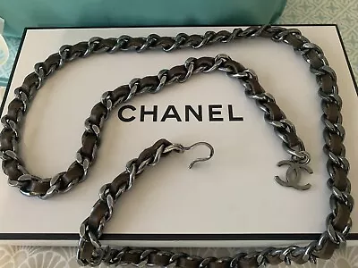 💯 Authentic Chanel Vintage Leather & Gunmetal Chain Belt • $950