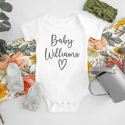 £5.99 • Buy Personalised Custom Baby Name Vest Heart Baby Grow Bodysuit Reveal Announcement