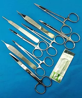 9 Pcs Suture Laceration Medical Student Surgical Instruments Kit + 7 Blades # 22 • $9.39