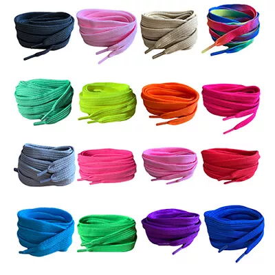 Coloured Flat Shoelaces 60 90 120 & 150cm's Long Laces For Trainers Shoes Boots • £3.25