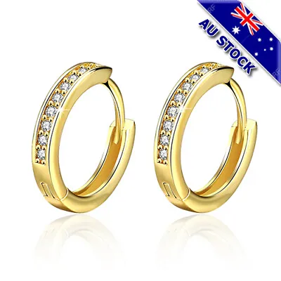 $9.85 • Buy Elegant 18K Gold Filled CZ Crystal Huggie Hoop Earrings