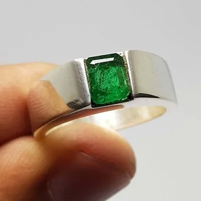 Vintage 2Ct Natural Green Emerald Wedding Ring 925 Sterling Silver Men's Jewelry • $447.78