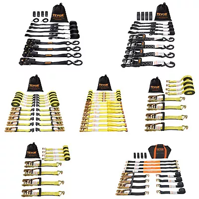 VEVOR Ratchet Straps Tie Down Strap 2 X 8' 15'27'30' W/J Hook/E-Track 8 Pack • $35.59