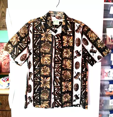 Rare Vintage Men's Ui-maikai Mask Drum Floral Print 100% Cotton Hawaiian Shirt L • $49.99