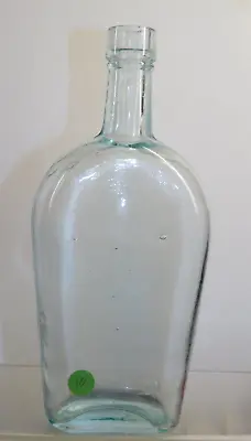 ANTIQUE COFFIN SEED WHISKEY GOLDFIELDS OLD 8 OZ  AQUA STRAP FLASK BOTTLE 1880's • $8.50