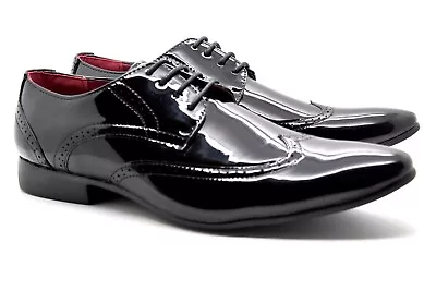 Mens Brogue Patent Shiny Derby Lace Up Dress Party Formal Wedding Office Shoes • £16.99