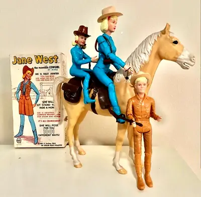 HUGE Vintage Lot Marx Jane West Josie & Jay Dolls Horse 41 Piece Accessories Box • $149