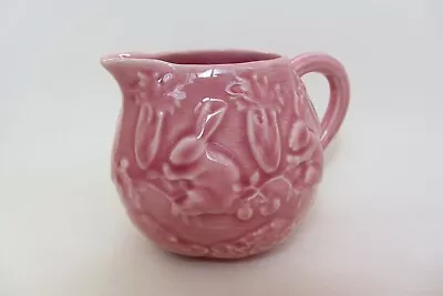 Pink Creamer Pitcher Vtg Bordallo Pinheiro Portugal Bunny Rabbits Carrots Easter • $35