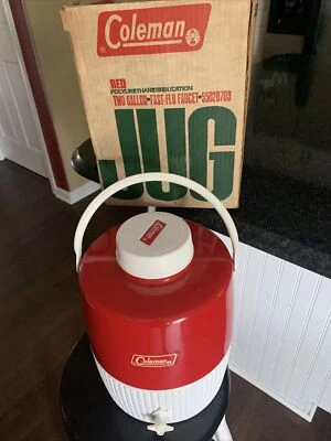$25 • Buy Vintage Coleman 2 Gallon 5502B703 Red White Snow-Lite Jug W/ Original Box + Cup