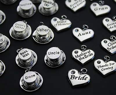 £1.20 • Buy Wedding Heart & Top Hat Charms - Silver Plated