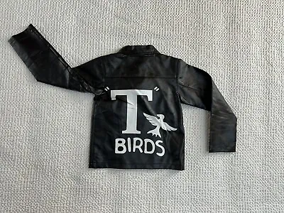 Grease T Birds Black Jacket Kids XS Faux Leather PVC Thunderbirds John Travolta • £18.64