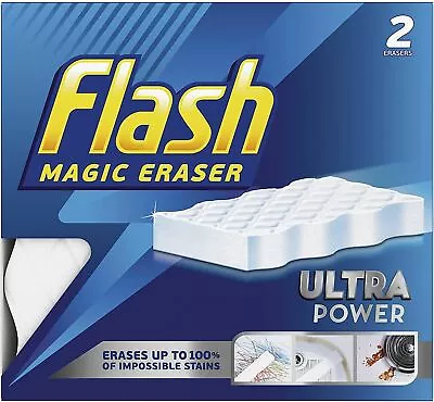 2 Flash Magic Eraser Ultra Power Re-Usable Sponge Remover Stain Scuffs Cleaning • £3.99