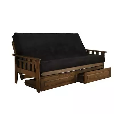 Tucson Frame-Rustic Walnut Finish-Suede Black Mattress-Storage Drawers • $746.48