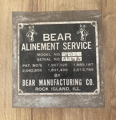 Vintage Bear Alignment Machine Model ID Tag Sign Emblem Metal Model 102 1960s • $19.95