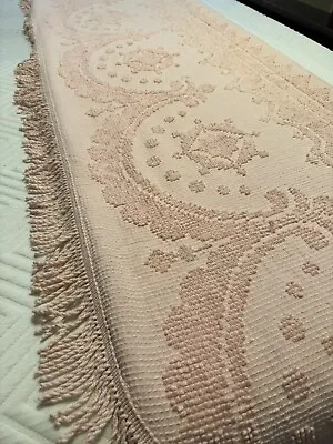 Pink Chenille W Fringe Edges 2 Rounded Corners 96”x 106  Made In USA Vtg Bates • $69.99