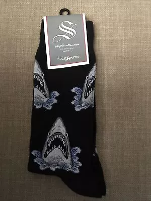 Socksmith - Great White Shark Attack Mens Size 10-13 Black NWT • $12.95