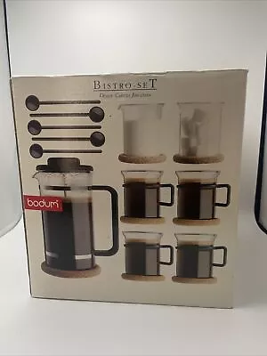 Brand New Boxed Vintage 12 Pce Bodum Bistro Set Cafetiere 4 Glass Cups  1980s • £39.99