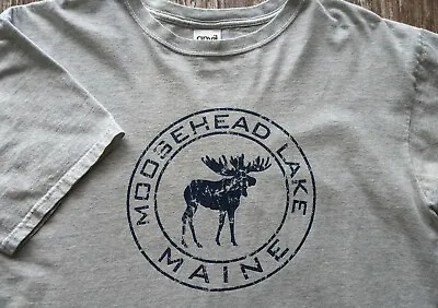 Moosehead Lake Maine ANVIL L Preshrunk Heathered White Gray T Shirt Short Sleeve • $19.99