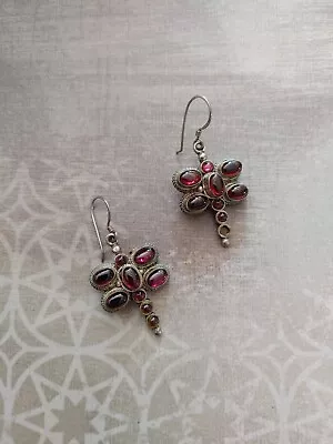 Vintage Earrings Garnet Dragon Fly Sterling Silver Signed 5 *missing One Stone • $39.99