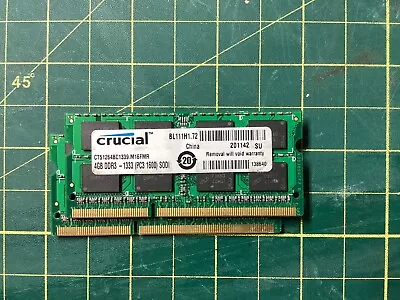 Crucial Kit 8GB (2x 4GB) 1333MHz DDR3 SODIMM PC3-10600 204-Pin Notebook Memory • $19.99