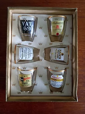 Scotch Whisky Vintage Glasses Set Of 6-VAT69 Grants Ballantines Haigs B&W 1970s • £30