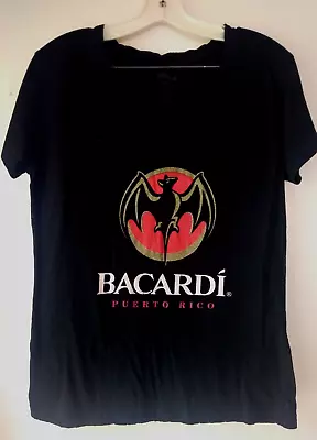 Bacardi Rum Black T-Shirt XL  Bartender Bacardi Bat Logo Womens • £13.29