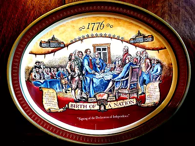 1776 Birth Of A Nation Signing Metal Beer Bar Tray Oval 11X14.5 Miller High Life • $16.99