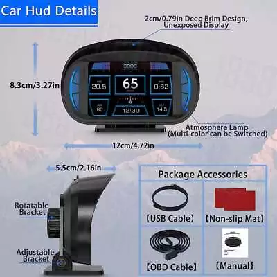 OBD2+GPS HUD Gauge Head Up LCD Display Car Digital Odometer Alarm Boost Water • $56.99