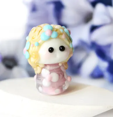 Flower Small Fairy Figurine Pink Handmade Lampwork Glass Pendant Elf Pixie SRA • £31.14