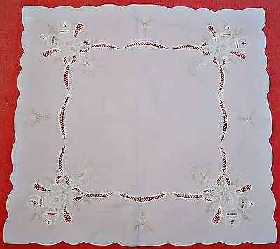 Vintage Christmas Decoration Candles Cut Embroidery White Cotton 35 Tablecloth • $12.50