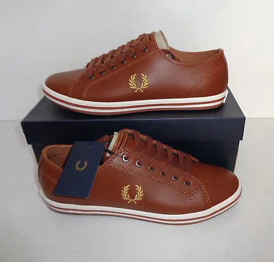 Fred Perry Ladies Leather Brown Womens Retro Trainers Shoes Casual New UK Size 4 • £23.98