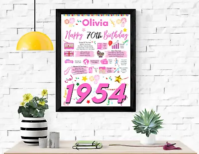 70th Birthday For Her Present Gift+personalised Poster For Mum Wife Sister  Wife • £4.95