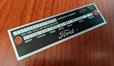 New 1966 1967 Ford Mustang Fairlane Warranty Body ID Number Plate Data Door Tag • $59