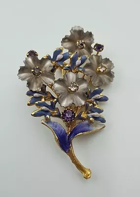Vintage Flower Pin Made Austria Goldtone Purple Ombre Enamel Floral Brooch • $34.97