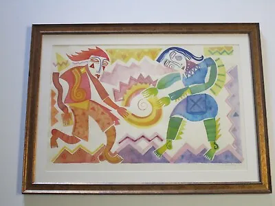 Vintage Contemporary Painting Original Watercolor Abstract Cubist Cubism Figures • $500